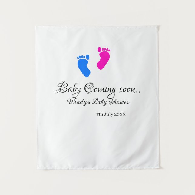 Baby kommt bald Baby Dusche Blue Pink Babyfüße Wandteppich (Vorderseite)