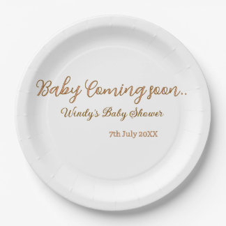 Baby kommt bald Baby-Party braun rosa Namens Trend Pappteller