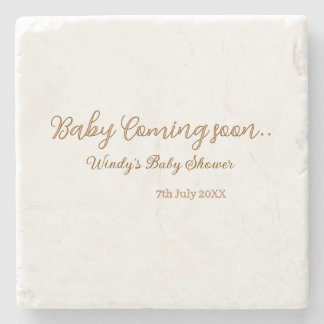 Baby kommt bald Baby-Party braun rosa Namens Trend Steinuntersetzer
