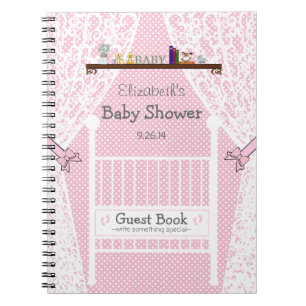 Baby-Krippe mit Spitze-Rosa-Babyparty-Gast-Buch Notizblock