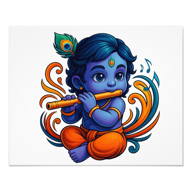 Baby Krishna mit Flute - Peace Vibes | Lebhaftes 3 Fotodruck (Vorne)