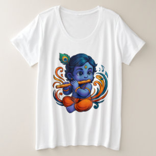 Baby Krishna mit Flute - Peace Vibes Lebhaftes 3 Große Größe T-Shirt
