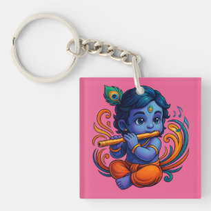 Baby Krishna mit Flute - Peace Vibes Lebhaftes 3 Schlüsselanhänger
