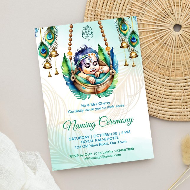 Baby Krishna Naming Namkaran Wiege Zeremonie Einladung (Baby Krishna naming ceremony namkarana cradle ceremony editable template invitation digital download)