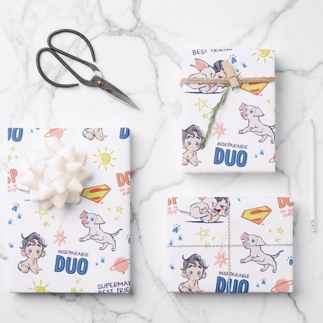 Baby Krypto & Superman Pattern Geschenkpapier Set (Vorderseite)