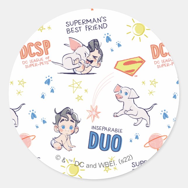 Baby Krypto & Superman Pattern Runder Aufkleber (Vorderseite)