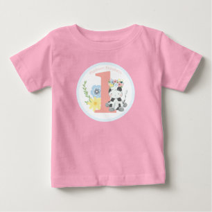 Baby-Kuh-Blumen-Nummer Eins 1. Geburtstagsfeier Baby T-shirt