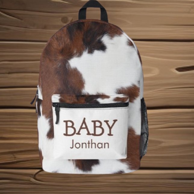 Baby Kuh Brown und weiße Cowhid Texturen Bedruckter Rucksack (Carry your essentials with love and style in our Baby Cow Brown and White Cowhide Printed Backpack)