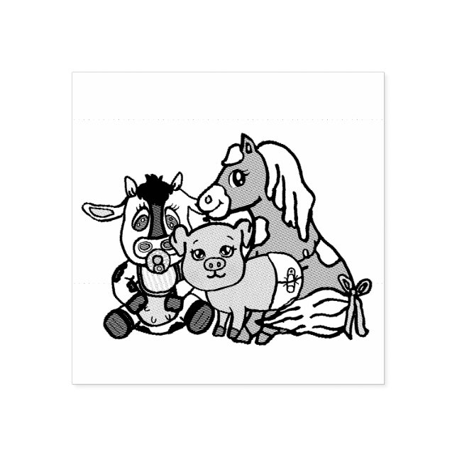 Baby Kuh, Pony und Schweinezucht Landtiere Gummistempel (Prägung)