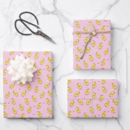 Baby-Küken Bauernhof Tier Süß Kawaii Muster Rosa Geschenkpapier Set