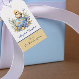 Baby-Küken Frohe Ostern Ei Blau Gelbe Blumen Geschenkanhänger