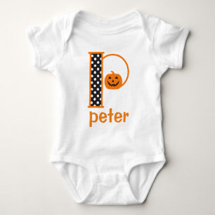 Baby-Kürbis-Bodysuit-Halloween-Monogramm-Initiale Baby Strampler