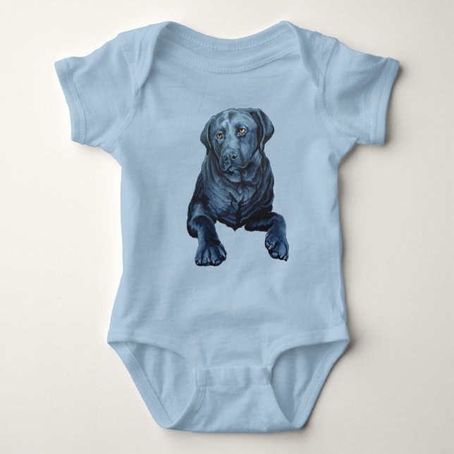 Baby Labrador Bodysuit Blue Hund Art Baby Geschenk Baby Strampler (Vorderseite)