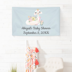 Baby Lama Blumen Weiß Blau Junge Baby Shower Banner