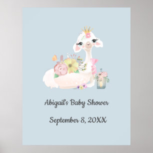 Baby Lama mit Blumen Weißer und Blauer Baby Junge Poster