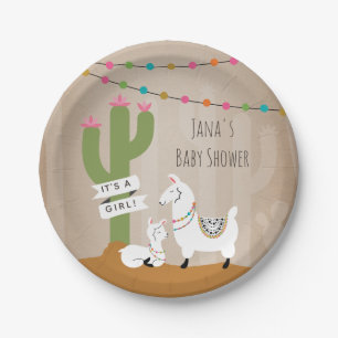 Baby-Lama-Wüsten-Kaktus-Babyparty Pappteller