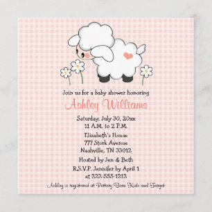 Baby Lamb Baby Shower Einladungen Pink Gingham