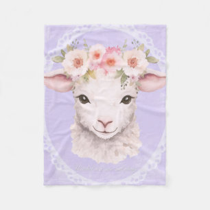 Baby Lamb mit Blume Crown Kinderzimmer Art Fleecedecke