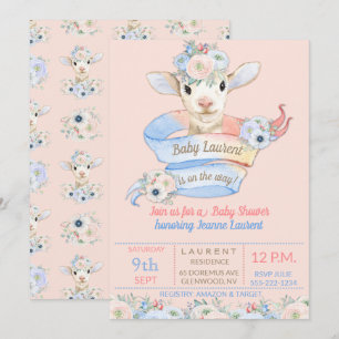 Baby Lamb Pink Blue Dusche Kinderzimmer Farm Einladung