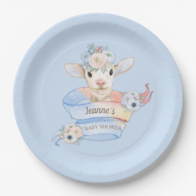 Baby Lamb Pink Blue Farm Country Pastel Pappteller (Vorderseite)
