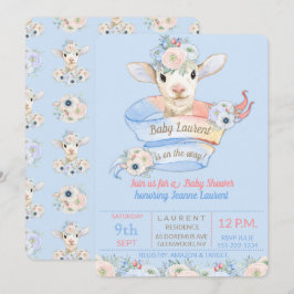 Baby Lamb Pink Blue Farm Kinderzimmer Land Einladung