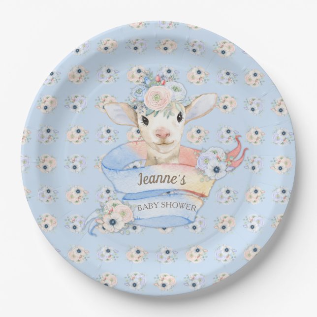 Baby Lamb Pink Blue Farm Kinderzimmer Pappteller (Vorderseite)