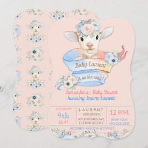 Baby Lamb rosa blaues Geschlecht neutrale Anzeige Einladung