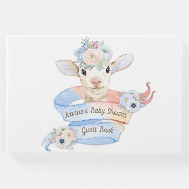 Baby Lamb rosa blaues Geschlecht neutrale Anzeige Gästebuch (Vorderseite)