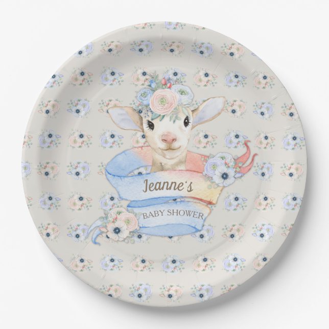 Baby Lamb rosa blaues Geschlecht neutrale Anzeige Pappteller (Vorderseite)