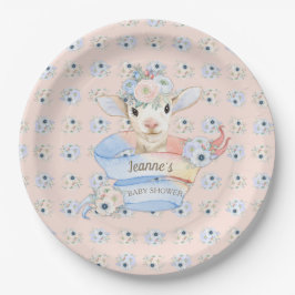 Baby Lamb rosa blaues Geschlecht neutrale Anzeige Pappteller
