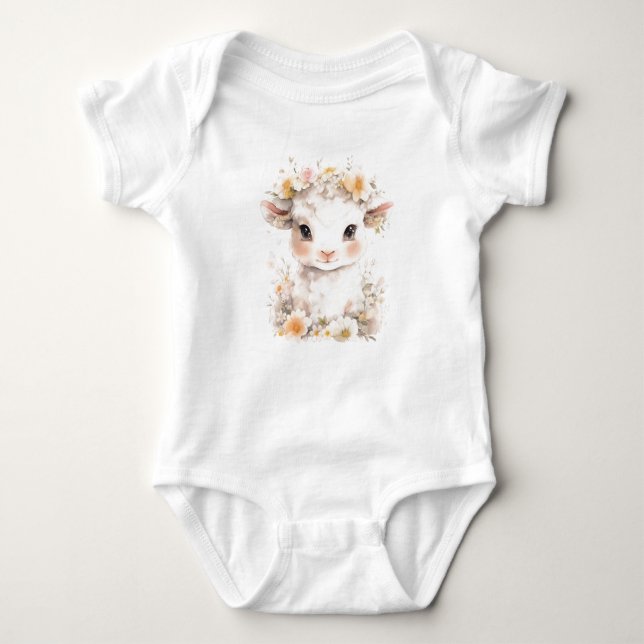 Baby Lamb Schafe mit Blume Baby Strampler (Vorderseite)