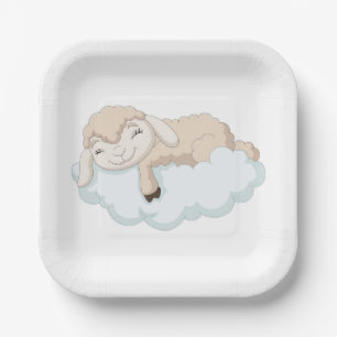 Baby Lamb Schlafen auf einer Wolke Pappteller