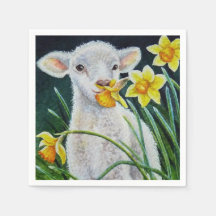 Baby Lamb und Frühlingsgetränke Wasserfarben Kunst