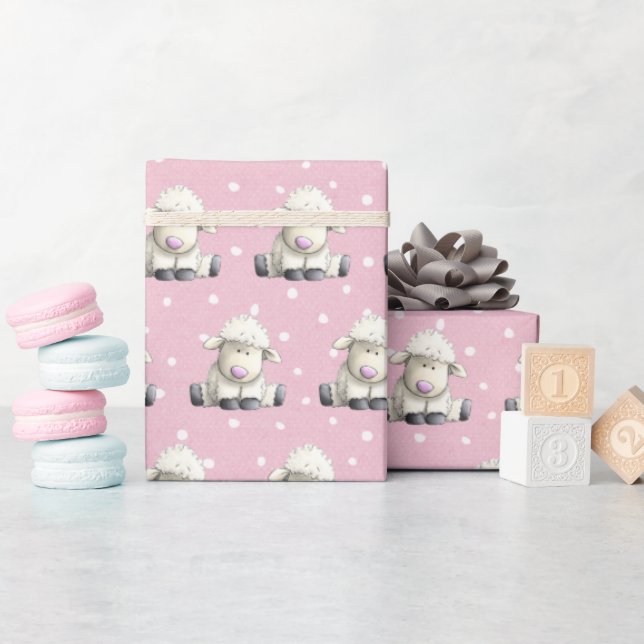 Baby Lambs auf Polka Docks Geschenkpapier (Babyparty)