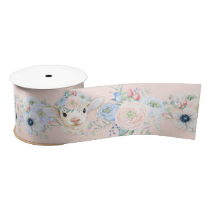 Baby Lamm Pink Blau Geschlechtsneutraler Reveal Satinband