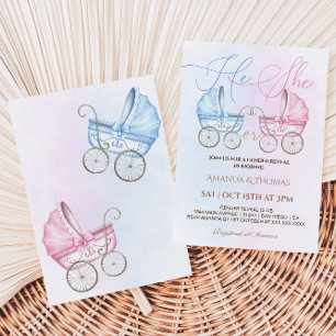 Baby Laufgitter Rosa und Blau Geschlechterenthüllu Einladung