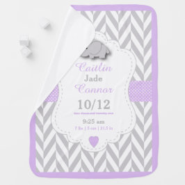 Baby Lavender Elephant Birth Keepake Design Babydecke