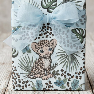Baby Leopard Blau Safari Kinder Dschungel Muster Geschenkpapier