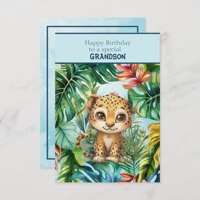 Baby Leopard Happy Birthday Special Grandson Karte (Vorne/Hinten)
