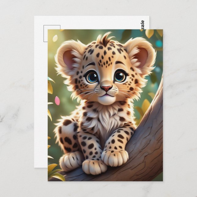 Baby Leopard im Dschungel, Postüberquerung Postkar Postkarte (Vorne/Hinten)