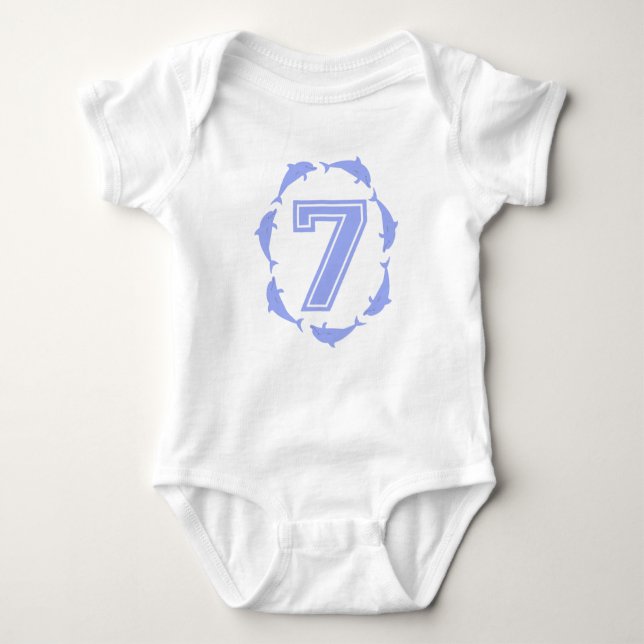 Baby lernt Nummer 7 in blau Baby Strampler (Vorderseite)