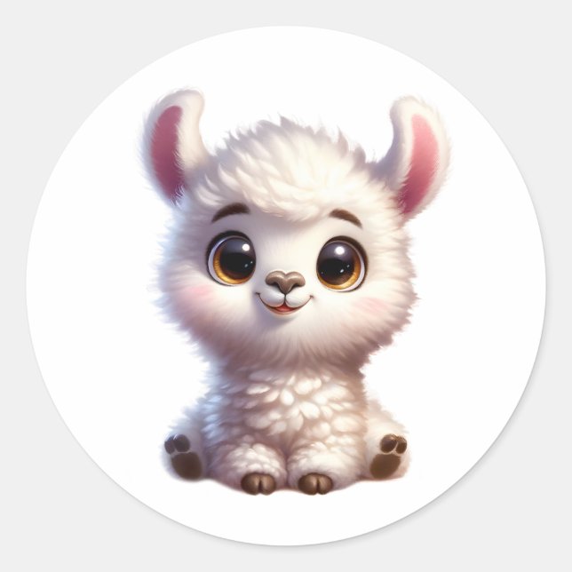 Baby Lhama Runder Aufkleber (Vorderseite)
