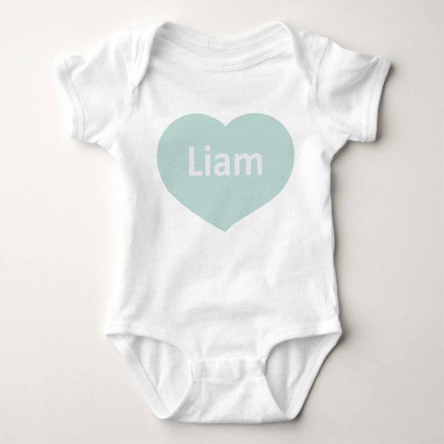 Baby Liam White Blue Heart Baby Bodysuit Baby Strampler (Vorderseite)