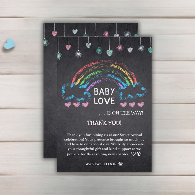 Baby Liebe Chalkboard Herz & Rainbow Baby Dusche Dankeskarte (Von Creator hochgeladen)
