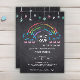 Baby Liebe Chalkboard Herz & Rainbow Baby Dusche Einladung