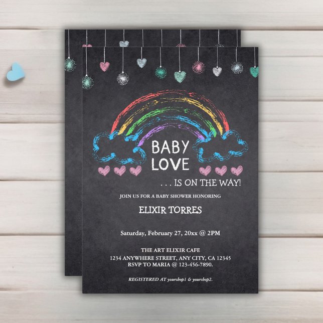 Baby Liebe Chalkboard Herz & Rainbow Baby Dusche Einladung (Von Creator hochgeladen)