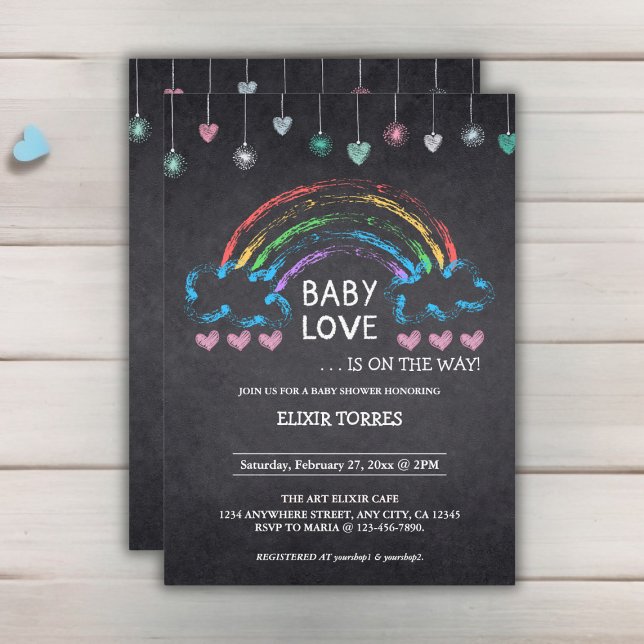 Baby Liebe Chalkboard Herz & Rainbow Baby Dusche Einladung (Von Creator hochgeladen)