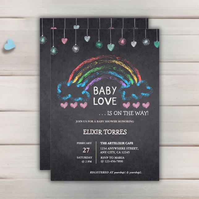 Baby Liebe Chalkboard Herz & Rainbow Baby Dusche Einladung (Von Creator hochgeladen)
