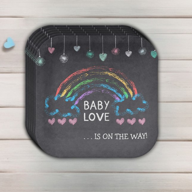 Baby Liebe Chalkboard Herz & Rainbow Baby Dusche Pappteller (Von Creator hochgeladen)