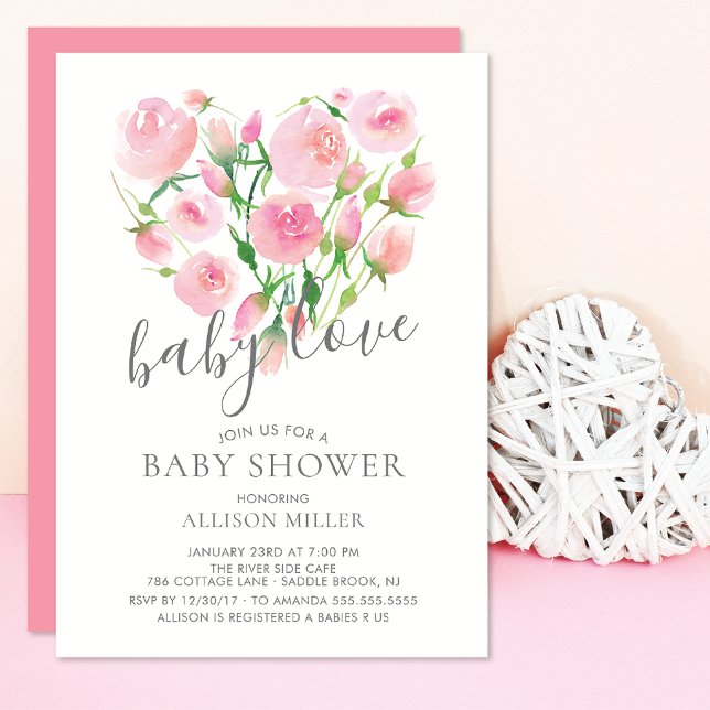 Baby Liebe Floral Heart Girl Babydusche Einladung (Von Creator hochgeladen)